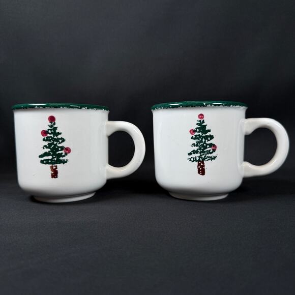 Lot of 2 Furio Made in Italy white Christmas Tree Mugs Vintage - Picture 1 of 10